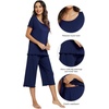 image:imageWiWi Viscose from Bamboo Pajamas Set for Women Super Soft Short Sleeve Tops Capri Pants Sleepwear Cooling Pjs Sets S3XCdark Blue