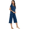 image:imageWiWi Viscose from Bamboo Pajamas Set for Women Super Soft Short Sleeve Tops Capri Pants Sleepwear Cooling Pjs Sets S3XCink Blue