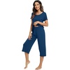 image:imageWiWi Viscose from Bamboo Pajamas Set for Women Super Soft Short Sleeve Tops Capri Pants Sleepwear Cooling Pjs Sets S3XCink Blue