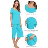 image:imageWiWi Viscose from Bamboo Pajamas Set for Women Super Soft Short Sleeve Tops Capri Pants Sleepwear Cooling Pjs Sets S3XCturquoise