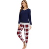 image:imageWiWi Viscose from Bamboo Womens Pajama Set Crew Neck Soft LongSleeve Top  Yoga Pants Sets with Pocket SXXLNavynavyRed Plaid