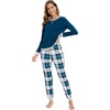 image:imageWiWi Viscose from Bamboo Womens Pajama Set Crew Neck Soft LongSleeve Top  Yoga Pants Sets with Pocket SXXLPeacock BluenavyGreen Plaid