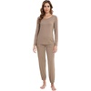 image:imageWiWi Viscose from Bamboo Womens Pajama Set Soft Long Sleeve Pajamas Sets SXXLCamel