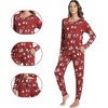 image:imageWiWi Viscose from Bamboo Womens Pajama Set Soft Long Sleeve Pajamas Sets SXXLChristmas Elk on Red