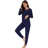 image:imageWiWi Viscose from Bamboo Womens Pajama Set Soft Long Sleeve Pajamas Sets SXXLNavy