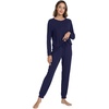 image:imageWiWi Viscose from Bamboo Womens Pajama Set Soft Long Sleeve Pajamas Sets SXXLNavy