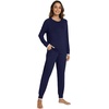 image:imageWiWi Viscose from Bamboo Womens Pajama Set Soft Long Sleeve Pajamas Sets SXXLNavy