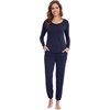 image:imageWiWi Viscose from Bamboo Womens Pajama Set Soft Long Sleeve Pajamas Sets SXXLNavy