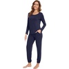 image:imageWiWi Viscose from Bamboo Womens Pajama Set Soft Long Sleeve Pajamas Sets SXXLNavy