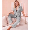 image:imageWiWi Viscose from Bamboo Womens Pajamas Set Super Soft Button Down Top and Pants Sleepwear Cooling Pjs S3XBheather Grey