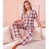image:imageWiWi Viscose from Bamboo Womens Pajamas Set Super Soft Button Down Top and Pants Sleepwear Cooling Pjs S3XBredwhite Plaid