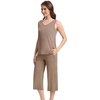 image:imageWiWi Women Pajama Set Sleeveless Top with Capri Pants Viscose from Bamboo Super Soft VNeck Tank Cooling PJ Sets SXXLAcamel