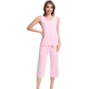 image:imageWiWi Women Pajama Set Sleeveless Top with Capri Pants Viscose from Bamboo Super Soft VNeck Tank Cooling PJ Sets SXXLApink