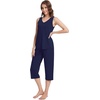 image:imageWiWi Women Pajama Set Sleeveless Top with Capri Pants Viscose from Bamboo Super Soft VNeck Tank Cooling PJ Sets SXXLBnavy
