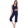 image:imageWiWi Women Pajama Set Sleeveless Top with Capri Pants Viscose from Bamboo Super Soft VNeck Tank Cooling PJ Sets SXXLBnavy