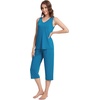 image:imageWiWi Women Pajama Set Sleeveless Top with Capri Pants Viscose from Bamboo Super Soft VNeck Tank Cooling PJ Sets SXXLBteal Blue