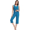 image:imageWiWi Women Pajama Set Sleeveless Top with Capri Pants Viscose from Bamboo Super Soft VNeck Tank Cooling PJ Sets SXXLBteal Blue