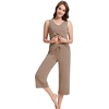 image:imageWiWi Women Pajama Set Sleeveless Top with Capri Pants Viscose from Bamboo Super Soft VNeck Tank Cooling PJ Sets SXXLCcamel