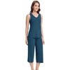 image:imageWiWi Women Pajama Set Sleeveless Top with Capri Pants Viscose from Bamboo Super Soft VNeck Tank Cooling PJ Sets SXXLCink Blue