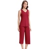 image:imageWiWi Women Pajama Set Sleeveless Top with Capri Pants Viscose from Bamboo Super Soft VNeck Tank Cooling PJ Sets SXXLCwine Red