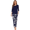 image:imageWiWi Womens 34 Sleeve Pajamas Set Soft Cooling Bamboo Viscose Top with Pants Sleepwear Plus Size Pjs S4X with PocketsAnavy Floral
