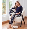 image:imageWiWi Womens 34 Sleeve Pajamas Set Soft Cooling Bamboo Viscose Top with Pants Sleepwear Plus Size Pjs S4X with PocketsAnavy Floral