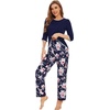 image:imageWiWi Womens 34 Sleeve Pajamas Set Soft Cooling Bamboo Viscose Top with Pants Sleepwear Plus Size Pjs S4X with PocketsAnavyPeony