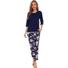 image:imageWiWi Womens 34 Sleeve Pajamas Set Soft Cooling Bamboo Viscose Top with Pants Sleepwear Plus Size Pjs S4X with PocketsAnavyPeony