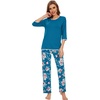 image:imageWiWi Womens 34 Sleeve Pajamas Set Soft Cooling Bamboo Viscose Top with Pants Sleepwear Plus Size Pjs S4X with PocketsAteal BluePeony