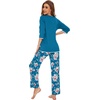 image:imageWiWi Womens 34 Sleeve Pajamas Set Soft Cooling Bamboo Viscose Top with Pants Sleepwear Plus Size Pjs S4X with PocketsAteal BluePeony