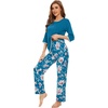 image:imageWiWi Womens 34 Sleeve Pajamas Set Soft Cooling Bamboo Viscose Top with Pants Sleepwear Plus Size Pjs S4X with PocketsAteal BluePeony