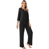 image:imageWiWi Womens 34 Sleeve Pajamas Set Soft Cooling Bamboo Viscose Top with Pants Sleepwear Plus Size Pjs S4X with PocketsBblack