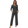 image:imageWiWi Womens 34 Sleeve Pajamas Set Soft Cooling Bamboo Viscose Top with Pants Sleepwear Plus Size Pjs S4X with PocketsBcharcoal Heather