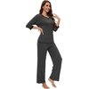image:imageWiWi Womens 34 Sleeve Pajamas Set Soft Cooling Bamboo Viscose Top with Pants Sleepwear Plus Size Pjs S4X with PocketsBcharcoal Heather