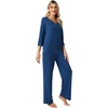 image:imageWiWi Womens 34 Sleeve Pajamas Set Soft Cooling Bamboo Viscose Top with Pants Sleepwear Plus Size Pjs S4X with PocketsBink Blue