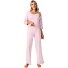 image:imageWiWi Womens 34 Sleeve Pajamas Set Soft Cooling Bamboo Viscose Top with Pants Sleepwear Plus Size Pjs S4X with PocketsBpink