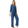 image:imageWiWi Womens 34 Sleeve Pajamas Set Soft Cooling Bamboo Viscose Top with Pants Sleepwear Plus Size Pjs S4X with PocketsBprussian Blue