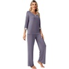 image:imageWiWi Womens 34 Sleeve Pajamas Set Soft Cooling Bamboo Viscose Top with Pants Sleepwear Plus Size Pjs S4X with PocketsBpurplish Grey