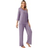 image:imageWiWi Womens 34 Sleeve Pajamas Set Soft Cooling Bamboo Viscose Top with Pants Sleepwear Plus Size Pjs S4X with PocketsBviolet