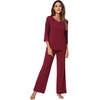 image:imageWiWi Womens 34 Sleeve Pajamas Set Soft Cooling Bamboo Viscose Top with Pants Sleepwear Plus Size Pjs S4X with PocketsBwine