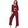 image:imageWiWi Womens 34 Sleeve Pajamas Set Soft Cooling Bamboo Viscose Top with Pants Sleepwear Plus Size Pjs S4X with PocketsBwine