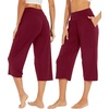image:imageWiWi Womens Bamboo Viscose Super Soft Capri Wide Leg Yoga Pants Capris Sweatpants Lounge Bottoms with Pockets SXXLWine