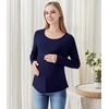 image:imageWiWi Womens Maternity Pajamas Top Viscose from Bamboo Pjs for Breastfeeding Long Sleeve Nursing Loungewear Pajamas SXXLNavy
