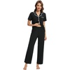 image:imageWiWi Womens Pajama Set Button Down Sleepwear Soft Bamboo Viscose Loungewear with Pockets 2 Piece PJ Sleepwear SXXLAblack