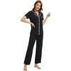 image:imageWiWi Womens Pajama Set Button Down Sleepwear Soft Bamboo Viscose Loungewear with Pockets 2 Piece PJ Sleepwear SXXLAblack