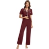 image:imageWiWi Womens Pajama Set Button Down Sleepwear Soft Bamboo Viscose Loungewear with Pockets 2 Piece PJ Sleepwear SXXLAbrownish Red
