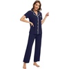 image:imageWiWi Womens Pajama Set Button Down Sleepwear Soft Bamboo Viscose Loungewear with Pockets 2 Piece PJ Sleepwear SXXLAnavy