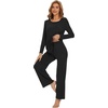 image:imageWiWi Womens Pajama Set Comfy Long Sleeve Tee Pants Sleepwear Soft Viscose from Bamboo 2 Piece Nightwear Pjs SXXLAblack