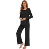 image:imageWiWi Womens Pajama Set Comfy Long Sleeve Tee Pants Sleepwear Soft Viscose from Bamboo 2 Piece Nightwear Pjs SXXLAblack