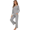 image:imageWiWi Womens Pajama Set Comfy Long Sleeve Tee Pants Sleepwear Soft Viscose from Bamboo 2 Piece Nightwear Pjs SXXLAheather Grey
